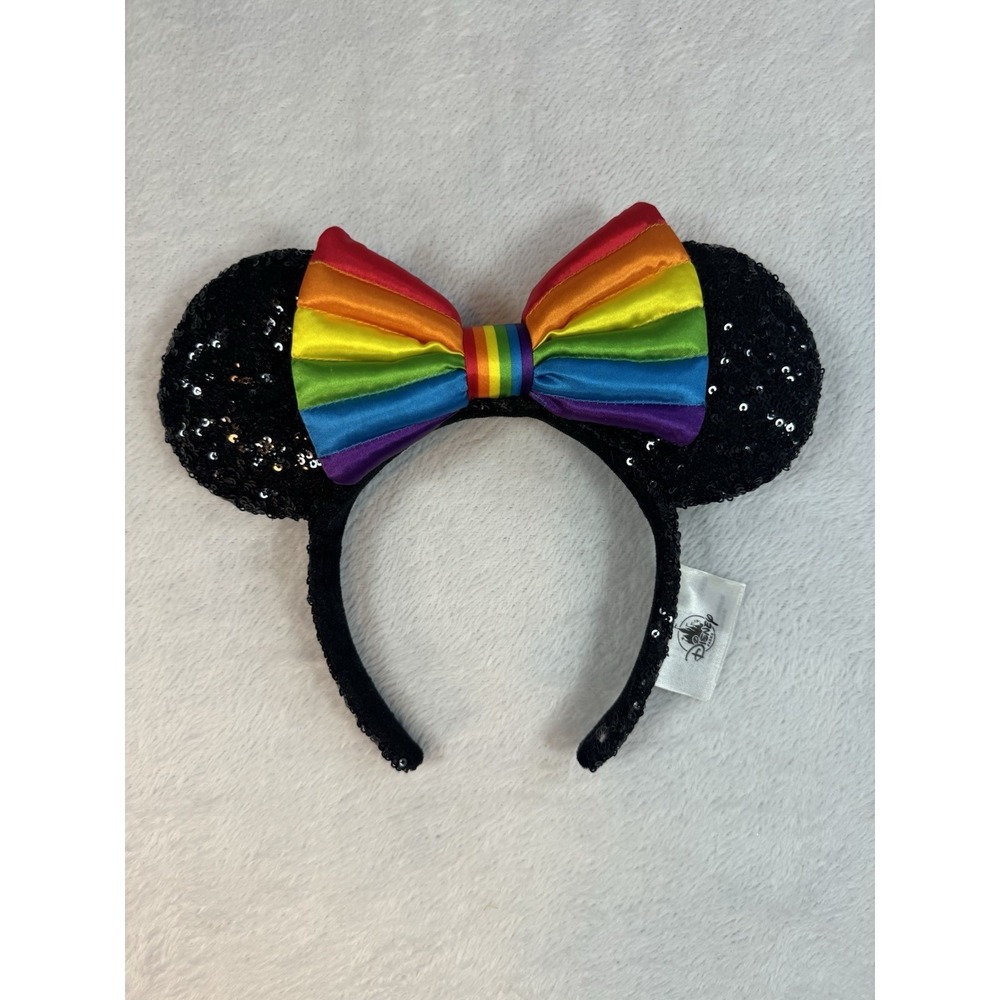 Disney Parks‎ Minnie Black Sequin Ears Rainbow Collection Pride